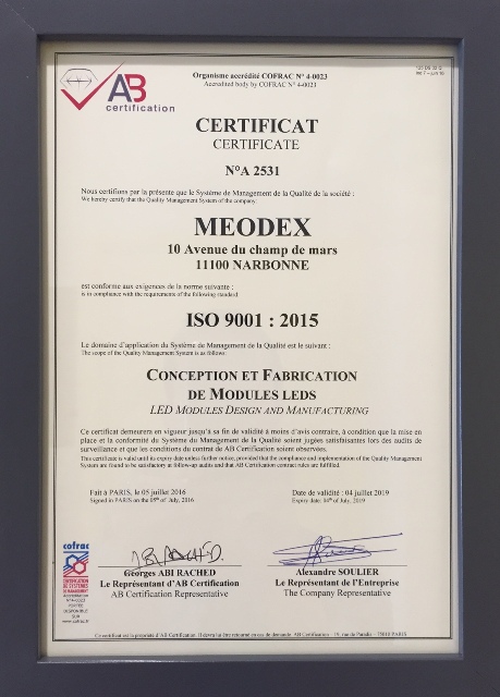 MEODEX - Certification ISO9001 2015